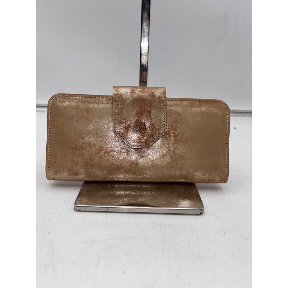Velez Metallic Bronze Distressed Leather Fold Over Clutch Wallet 1038246